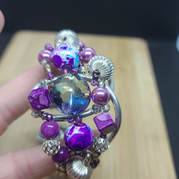 Gorgeous Purple Crystal Beaded Cuff Bracelet 💜 - Picture 4 of 6